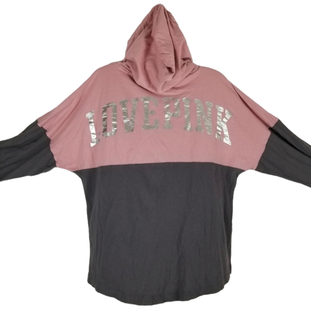 PINK Victoria's Secret Dusty Rose and Charcoal Hooded Long Sleeve Tee